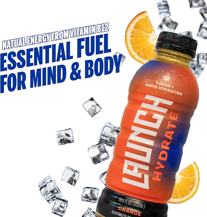 Sports Drink: Orange Flavor - 16.9 Oz (12 Pack), Energy Drink + Hydration, Real Cane Sugar, Electrolytes, Cognizin for Focus, Vitamin B12 Energy Boost, L-Glutamine Hydration Formula, No Artificial Sweeteners, Colors, or High Fructose Corn Syrup – Trust...