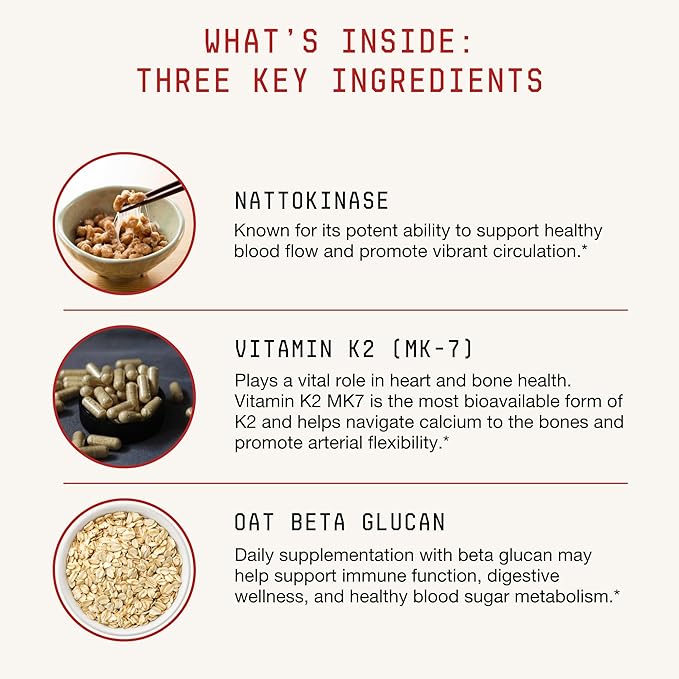 Toku Nattokinase 10,800 FU Supplement with Vitamin K2 MK7 & Oat Beta Glucan, Daily Circulation Support Powder, Plant-Based Drink Mix, Soy-Free, 30 Single-Serve Packets
