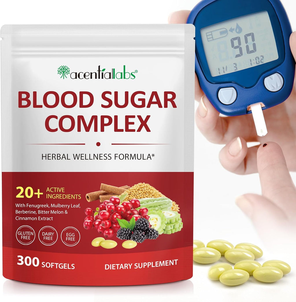 Blood Sugar Complex, Blood Sugar Complex 20 Active Ingredients with Fenugreek, Mulberry Leaf, Bitter Melon & Cinnamon Extract, Herbal Wellness Formula, 300 Softgels