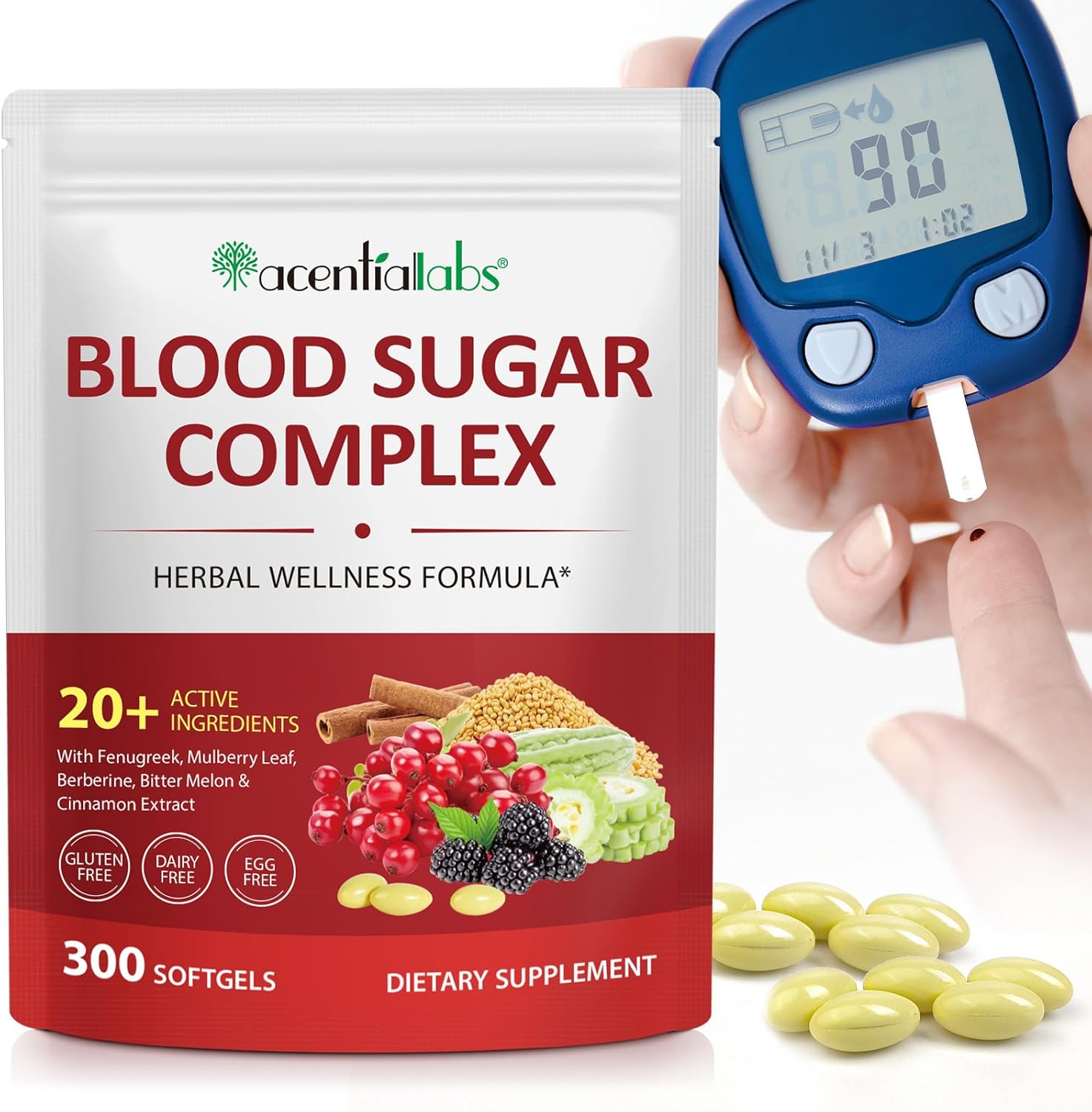 Blood Sugar Complex, Blood Sugar Complex 20 Active Ingredients with Fenugreek, Mulberry Leaf, Bitter Melon & Cinnamon Extract, Herbal Wellness Formula, 300 Softgels