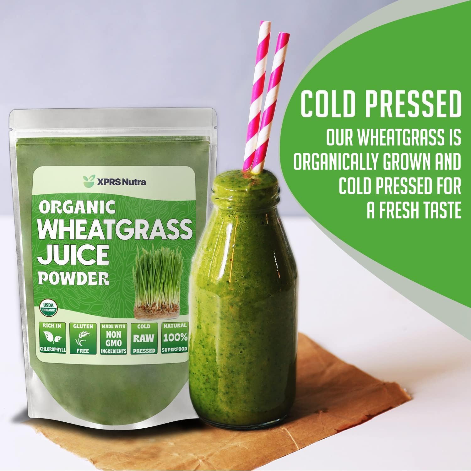 XPRS Nutra Organic Wheatgrass Juice Powder - Sustainably Grown - Instant Wheat Grass Juice Powder Made from Concentrated Juice - More Potent Than Organic Wheatgrass Powder - 4 Ounce