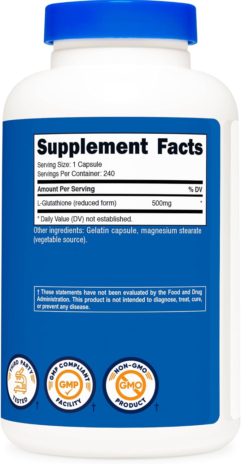 Nutricost Glutathione Capsules 500mg, 240 Capsules - Gluten Free, Non-GMO