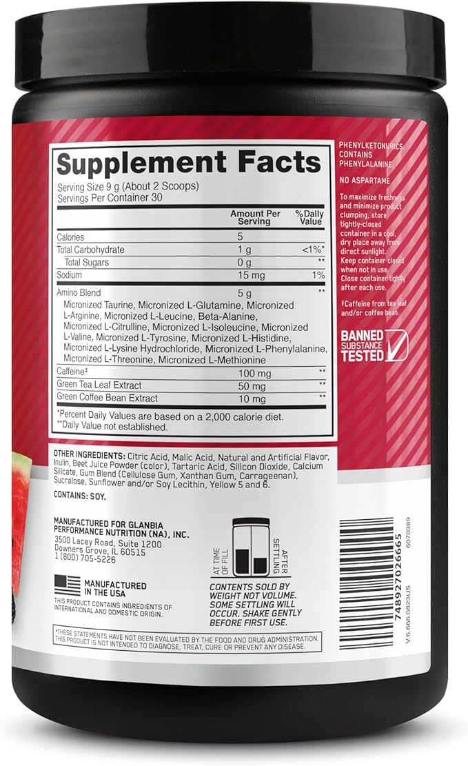 Optimum Nutrition Amino Energy Powder – Energy & Focus Pre Workout with Amino Acids, BCAA, Green Tea Caffeine & Coffee, Muscle Recovery Support – Fruit Fusion, 30 Servings (Packaging May Vary)