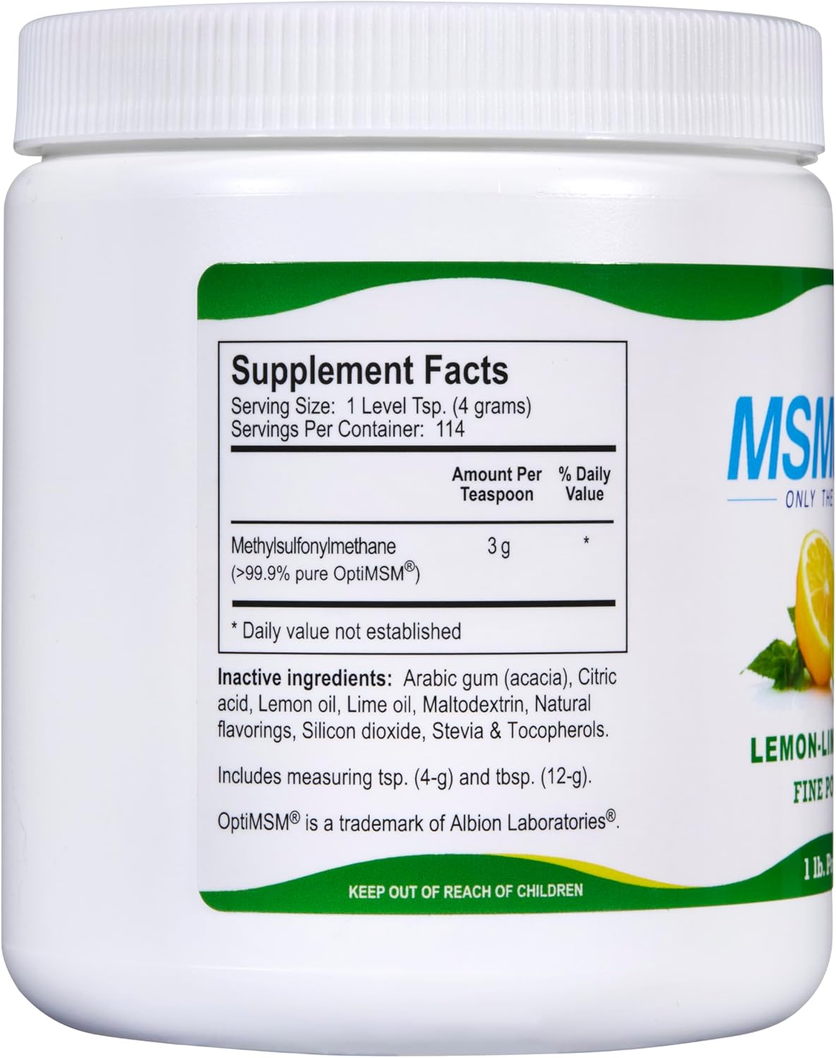 KALA HEALTH MSMPure Fast Dissolving Lemon Lime Flavored Fine MSM Powder Crystals – US-Made MSM for Joint Health, Skin Appearance, and Hair & Nail Support – 1 lb, Organic Sulfur