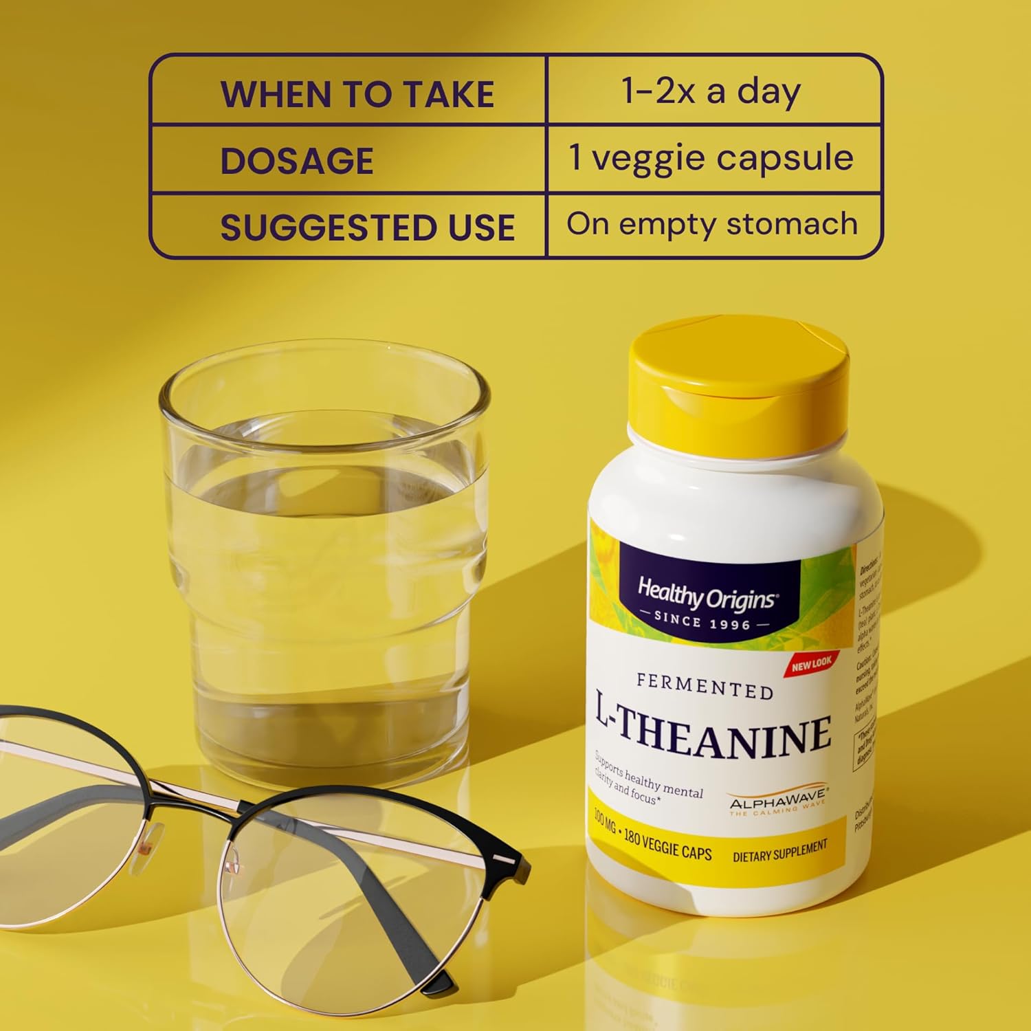 Healthy Origins L-Theanine 100 mg (AlphaWave, Supports Relaxation Without Drowsiness, Brain Support, Non-GMO, Gluten Free), 180 Veggie Caps