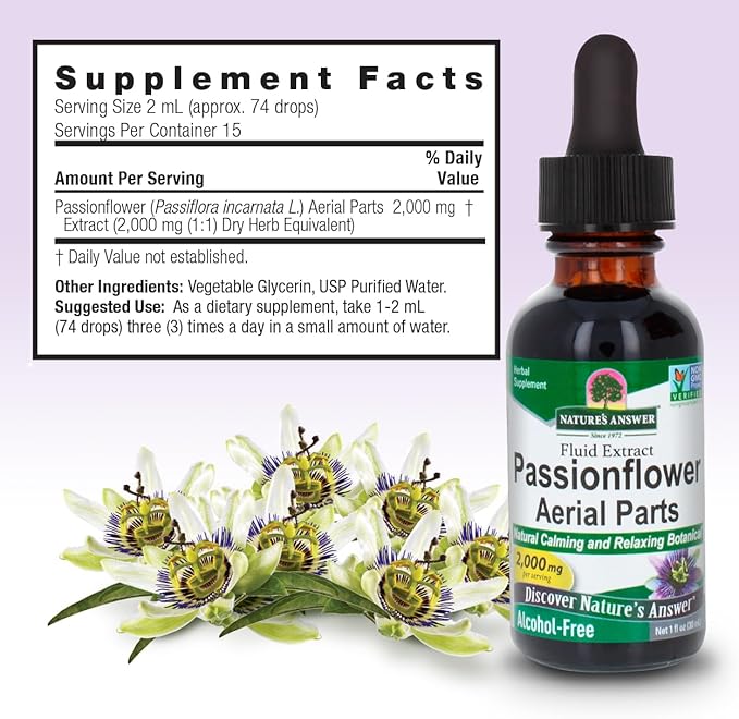 Nature's Answer Passion Flower | Super Concentrated | Liquid Herbal Tincture Supplement Drops | Natural Calming Botanical | Non-GMO | Alcohol-Free, Gluten-Free & Vegan 1oz (2 Pack)