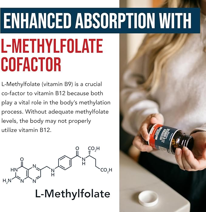 BioActive Vitamin B12 - 5000 mcg, Contains 3 BioActive Forms B12 Plus Methylfolate Cofactor - Methyl and Adenosyl B12 & Hydroxy | Supports Energy, Metabolism & Mood | Vegan, Non-GMO - 2-pack