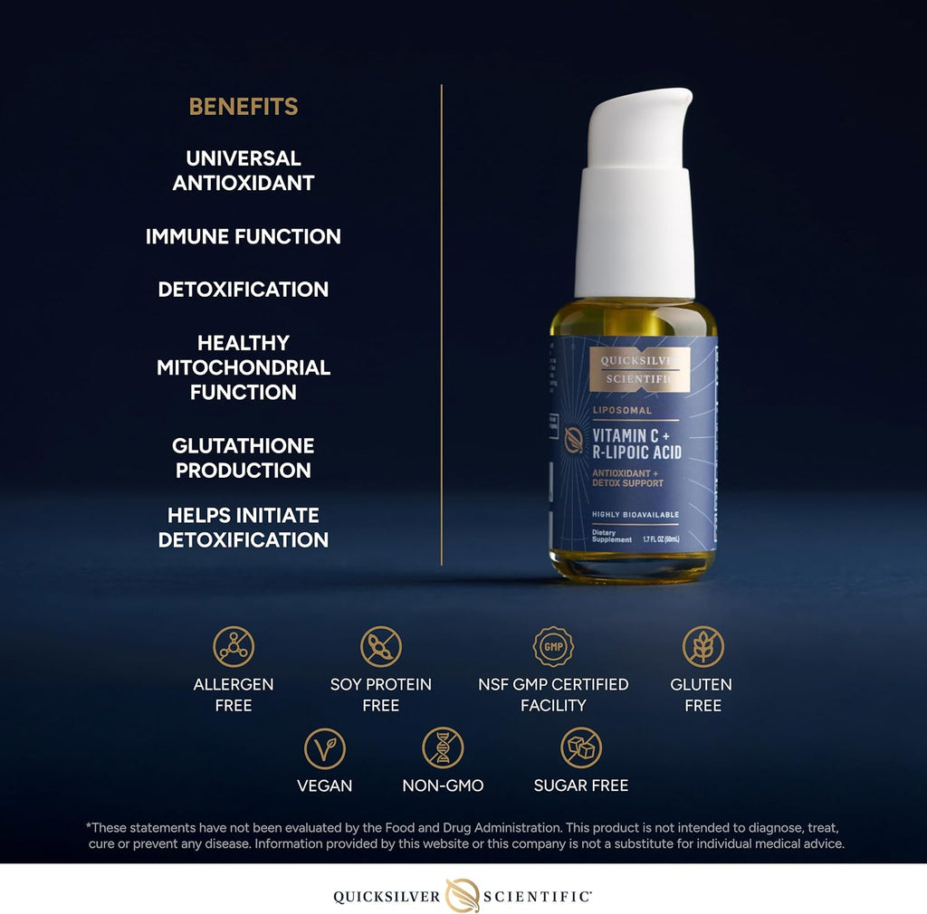Quicksilver Scientific Vitamin C + R Lipoic Acid - Liposomal Vitamin C with RLA - Antioxidant, Detox & Immune Support Supplement - with Superior Absorption (50 ml)