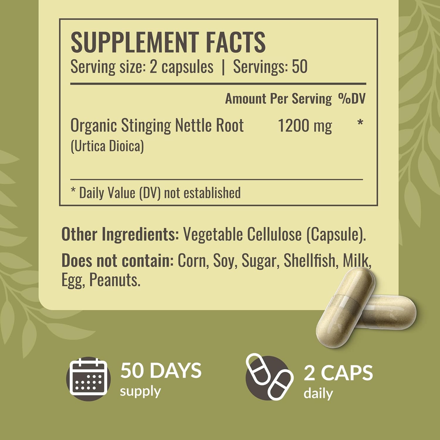 HERBAMAMA Stinging Nettle Capsules - 1200mg Stinging Nettle Root Extract for Urinary Tract Support - Vegan, Non-GMO Urtica Dioica Supplement, 100 Caps