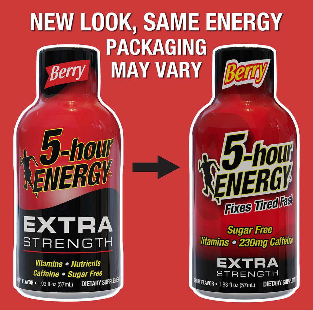 5-hour ENERGY Extra Strength Berry Energy Shot 1.93oz, 20-Pack – Sugar Free Caffeine Energy Booster with B-Vitamins & Amino Acids – Zero Calorie