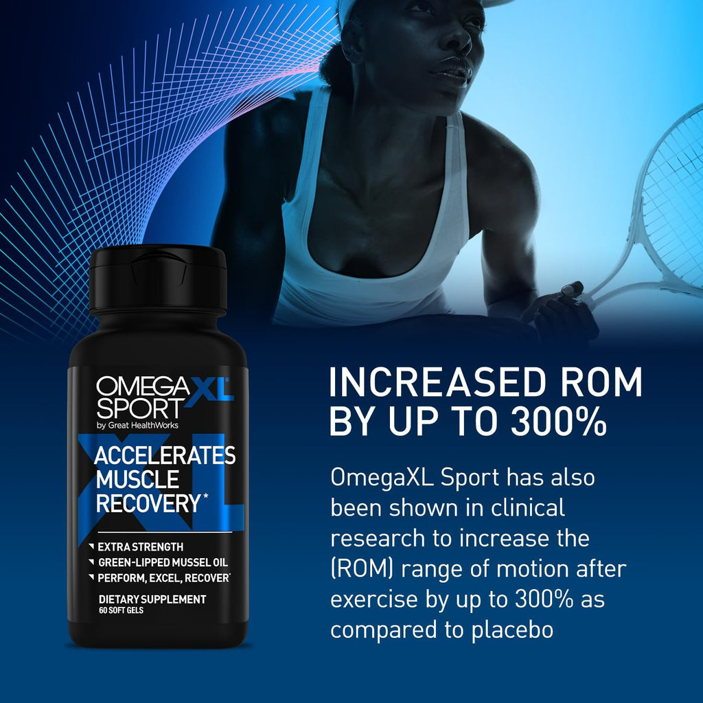 OmegaXL Sport Extra Strength Muscle Recovery Supplement and Respiratory Support Supplement - Improves DOMS and ROM, Clinically Supported Green-Lipped Mussel Oil (60 Softgels)