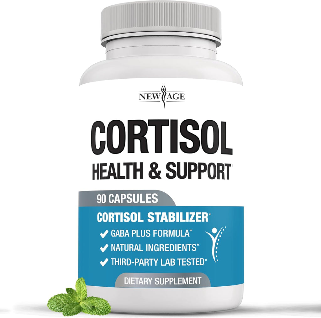 NEW AGE Cortisol Supplement for Women - Cortisol Detox Manager Reducer- Ashwagandha, GABA, 5 HTP, L-Tryptophan, L-Theanine - 90 Count