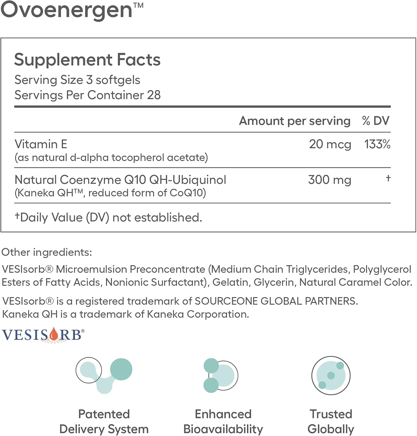 OvoEnergen Ubiquinol CoQ10 100mg Softgels, CoQ10 Supplement for Women to Support Reproductive Health and Egg Health, Fertility Booster with Kaneka QH, VESIsorb® Technology (84 Softgels, 28 Day Supply)