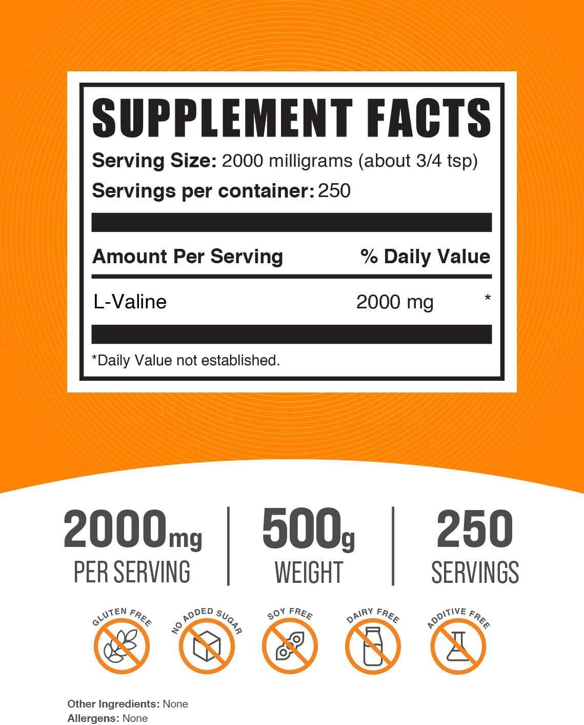BulkSupplements.com L-Valine Powder - Valine Supplement, BCAA Supplement, Amino Acid Powder - Unflavored & Gluten Free, 2g per Serving, 500g (1.1 lbs) (Pack of 1)