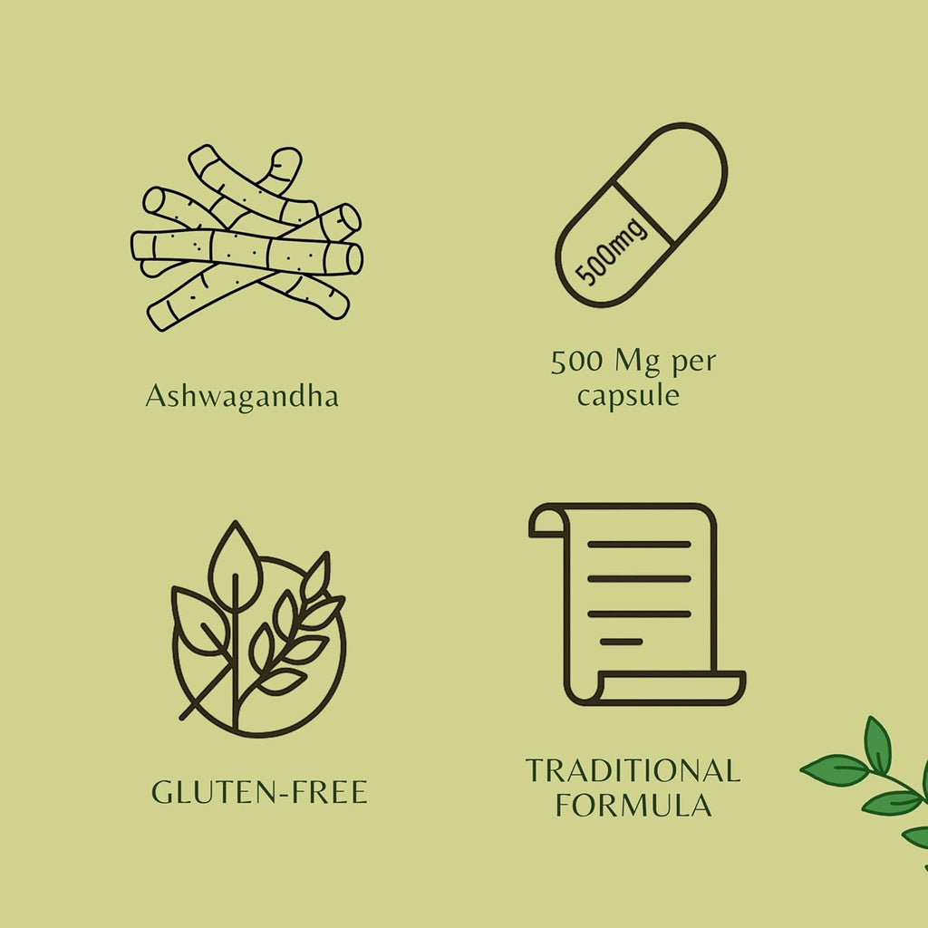 Ashwagandha Root Extract 500mg - 60 Vegetarian Capsules | Withania Somnifera Withanoloids | All Natural | 100% Vegan | Gluten-Free | GMP Certified