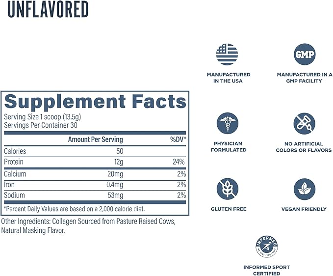 Revive MD CollaPURE Collagen Peptides Powder for Women & Men, Unflavored - Type I & Type III Grass-Fed Collagen Supplements for Hair, Skin, Nails, Bones & Joint Health - No Fillers (30 Servings)