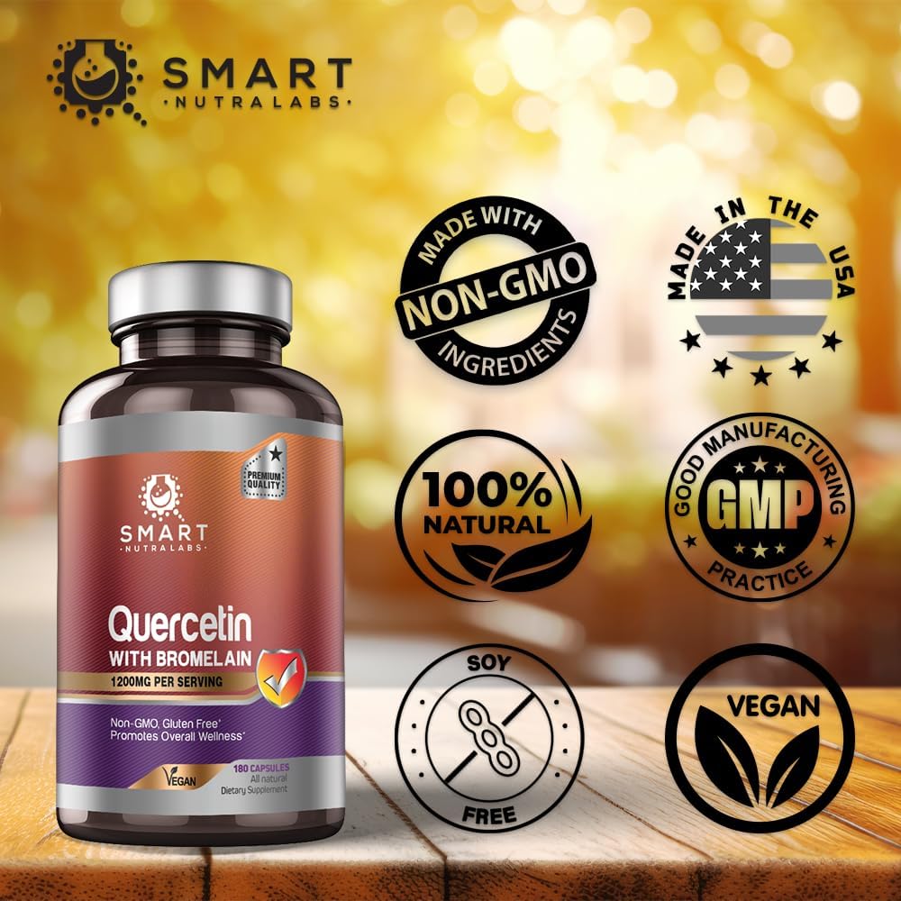 Smart Nutra Labs Quercetin with Bromelain- 180 Count, 1200mg Serving- Supports Immune Health & Energy- Vegan Friendly, Non-GMO, Gluten Free