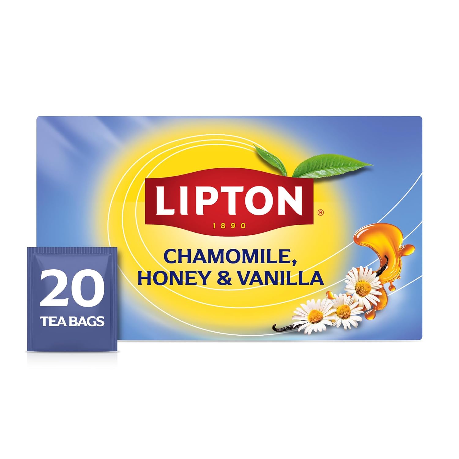 Lipton Golden Chamomile with Honey and Vanilla Tea Bags, caffeine free Tea, Herbal Tea, Individually Wrapped, 20 Tea Bags