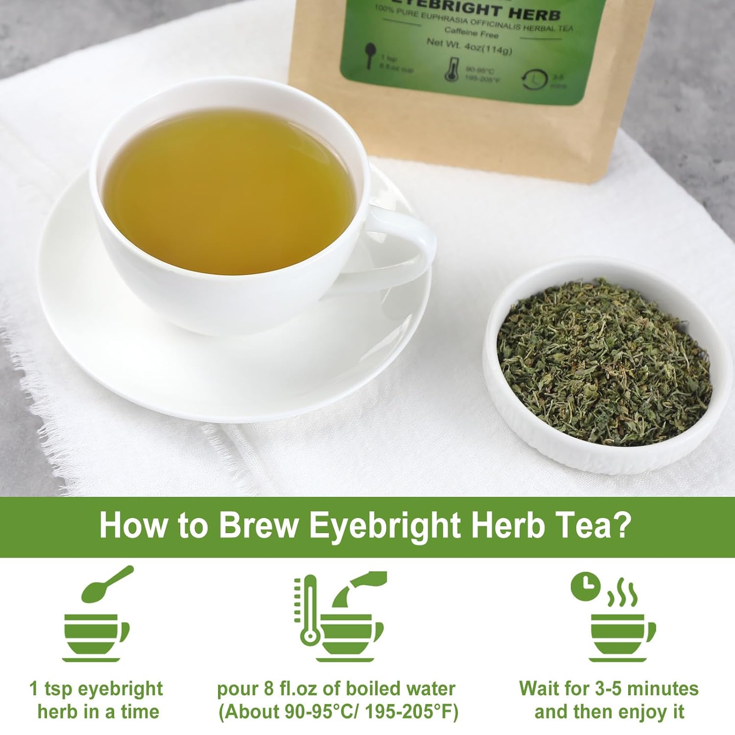 FullChea - Eyebright Herb Tea - 4oz/114g - Natural Tender Euphrasia Officinalis - Dried Eufrasia - Loose Leaf Herbal Tea - Cut & Sifted - Non-GMO - Caffeine-Free