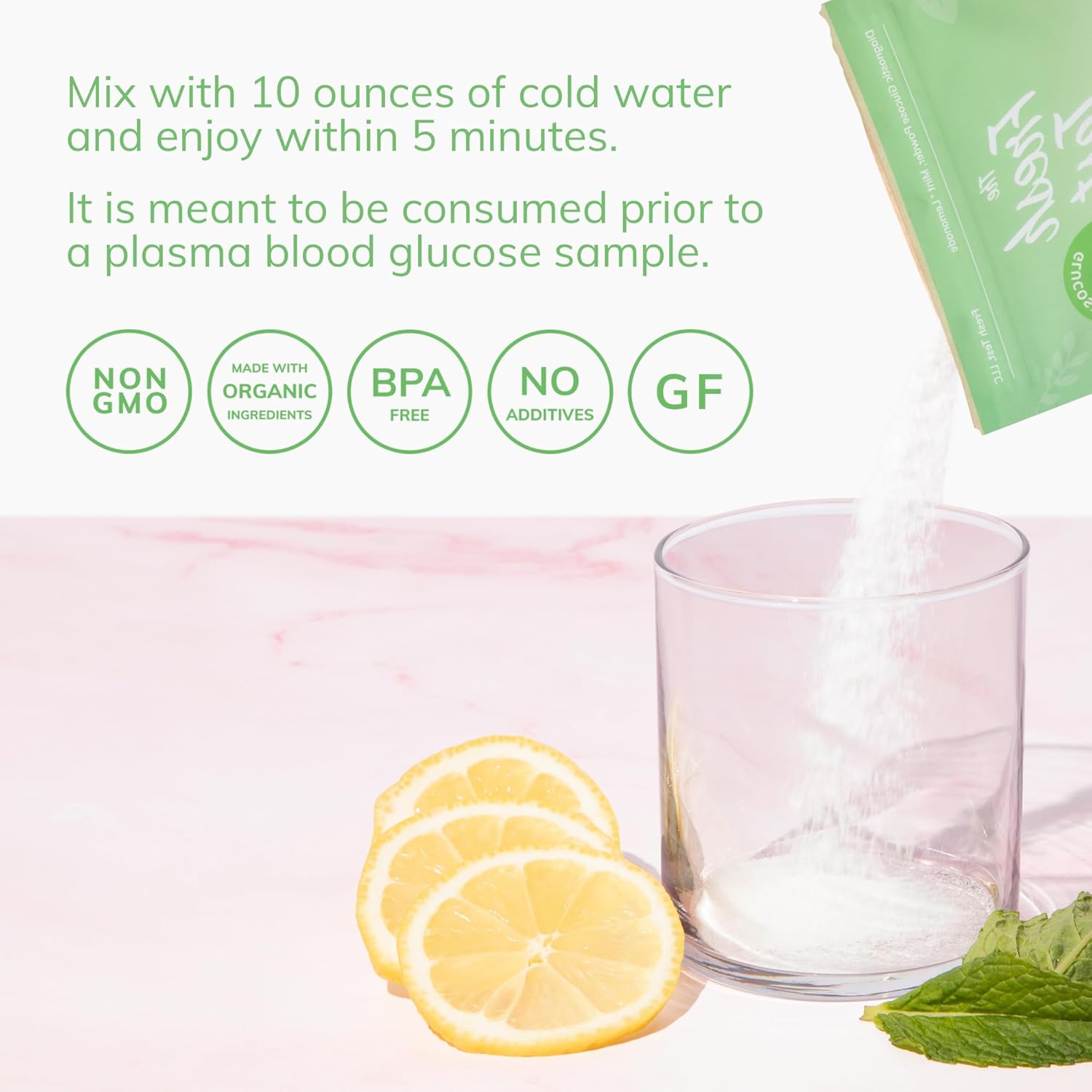 The Fresh Test, 100-gram Powder Drink Mix | Additive-Free, Non-GMO, Organic Ingredients | Mint Lemonade