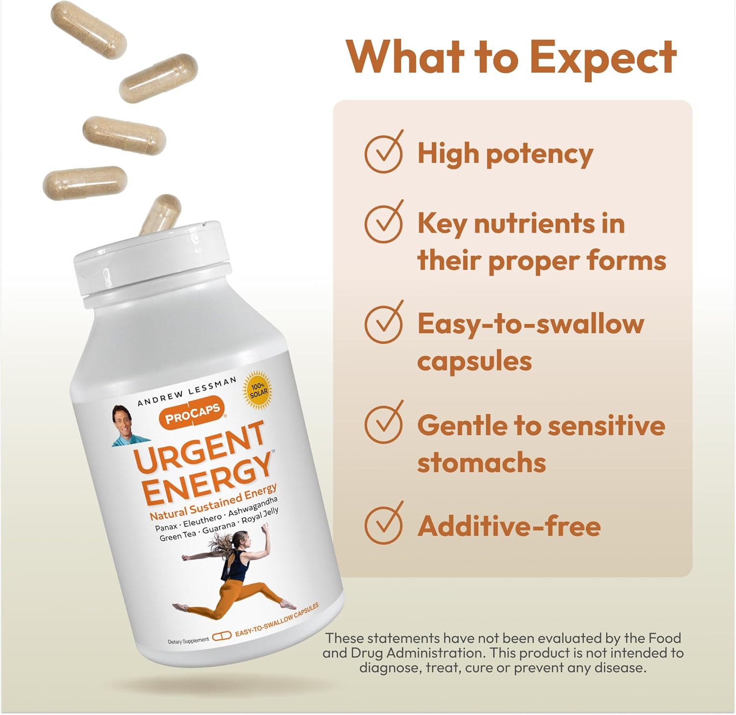 ANDREW LESSMAN Urgent Energy 180 Capsules - Provides a Safe, Healthy Means of Enhancing Energy Levels and Feelings of Well-Being, Green Tea, Guarana, Ginseng, Royal Jelly, Ashwagandha, B-Complex