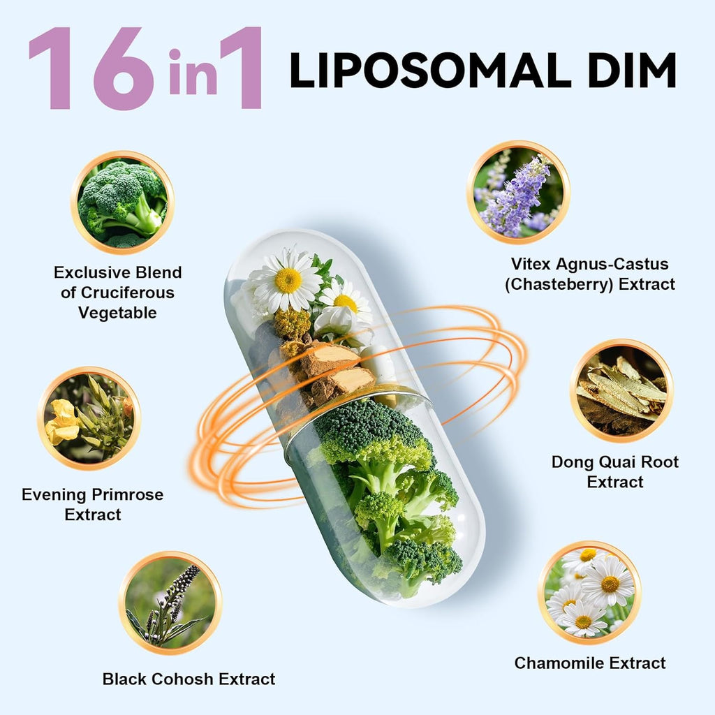 DIM Supplement 400mg Extra Strength Liposomal DIM, Estrogen Blocker & Hormone Balance for Women and Men, DIM for Menopause, Acne, Hot Flashes, Metabolism Antioxidant Support (120 Capsules)