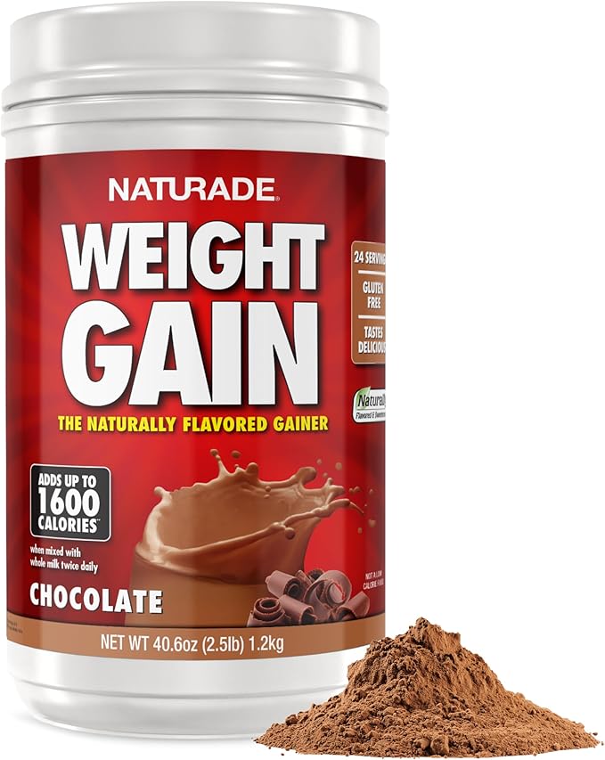 Naturade Weight Gain Nutrition Drink Mix for Healthy Weight Support, Balanced Calories with Protein, Vitamins & Minerals, Chocolate - 40.6 oz