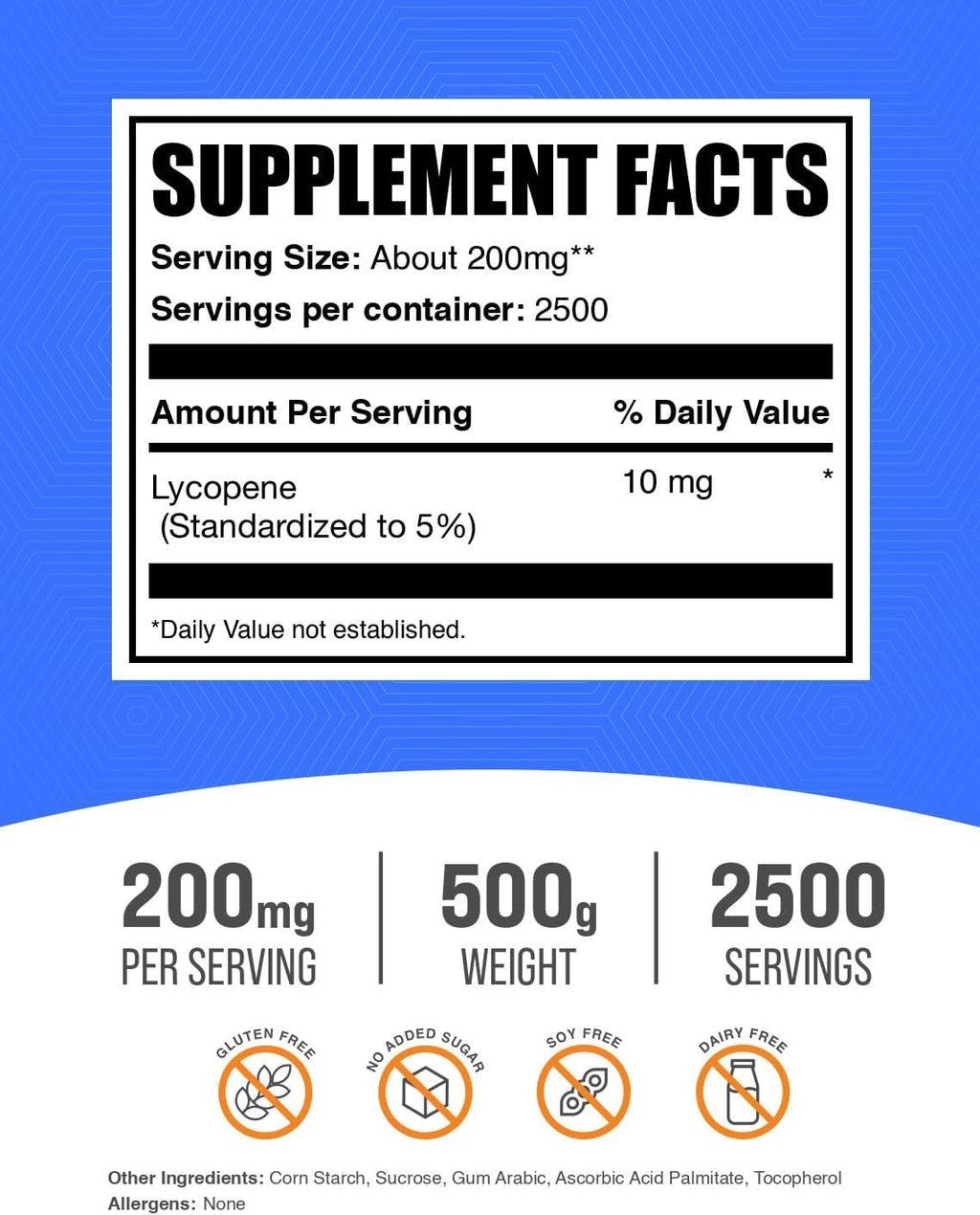BulkSupplements.com Lycopene Powder - Lycopene Supplement, Lycopene 10mg - Antioxidants Supplement, Gluten Free, 200mg per Serving, 500g (1.1 lbs) (Pack of 1)