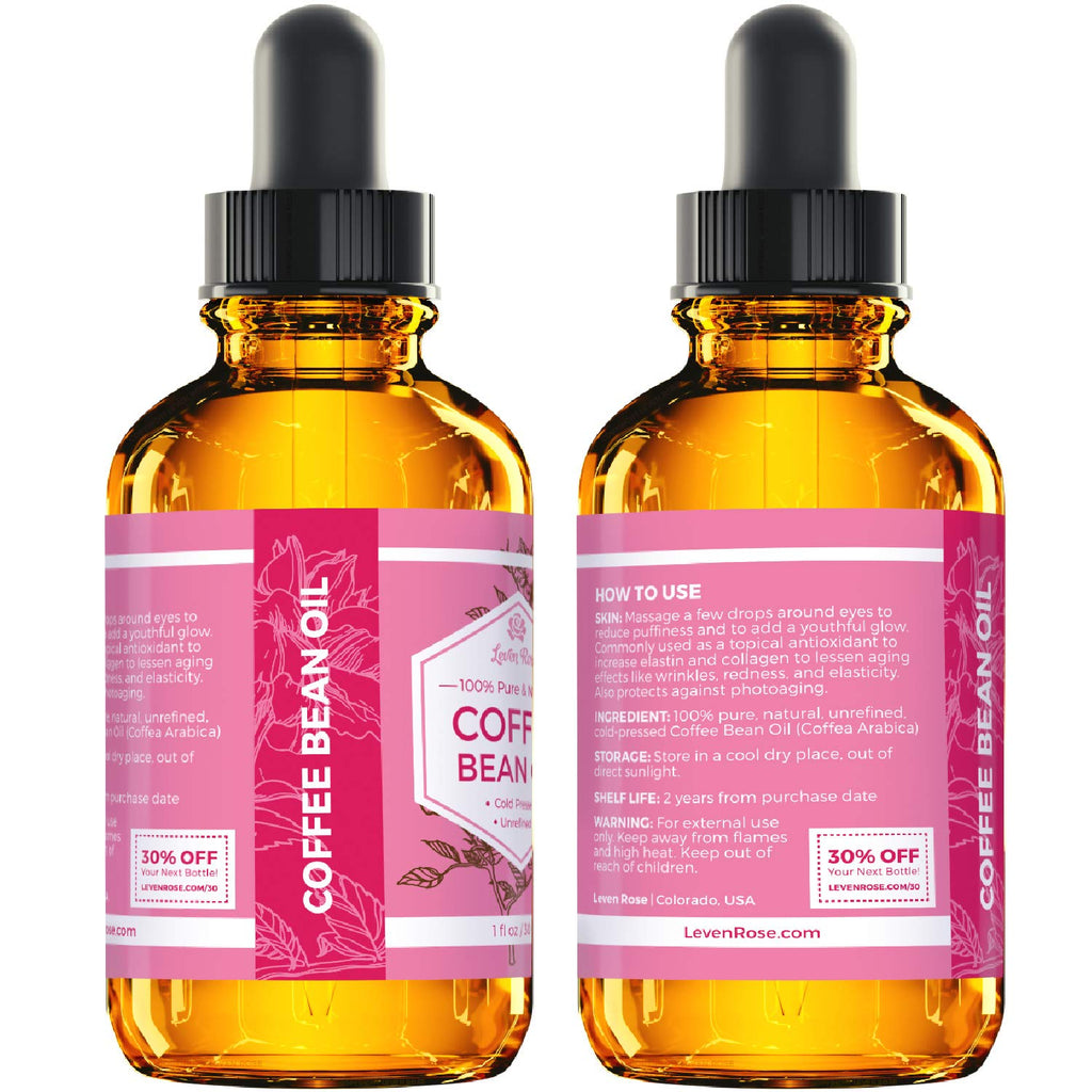 Leven Rose Coffee Bean Oil 1 oz - 100% Natural Cold Pressed Oil for Skin and Hair