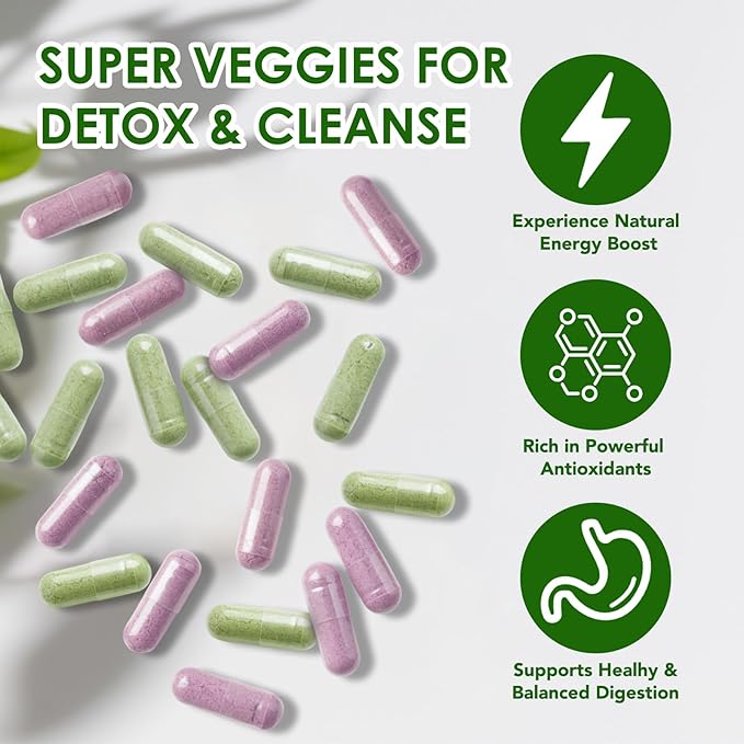Fiber Fruit and Veggies Supplement, Natural Fruits and Vegetables Supplements Whole Superfood Vitamins & Minerals-90 Veggie and 90 Fruit Capsules for Enhance Immunity, Balanced Gut, Energy Levels