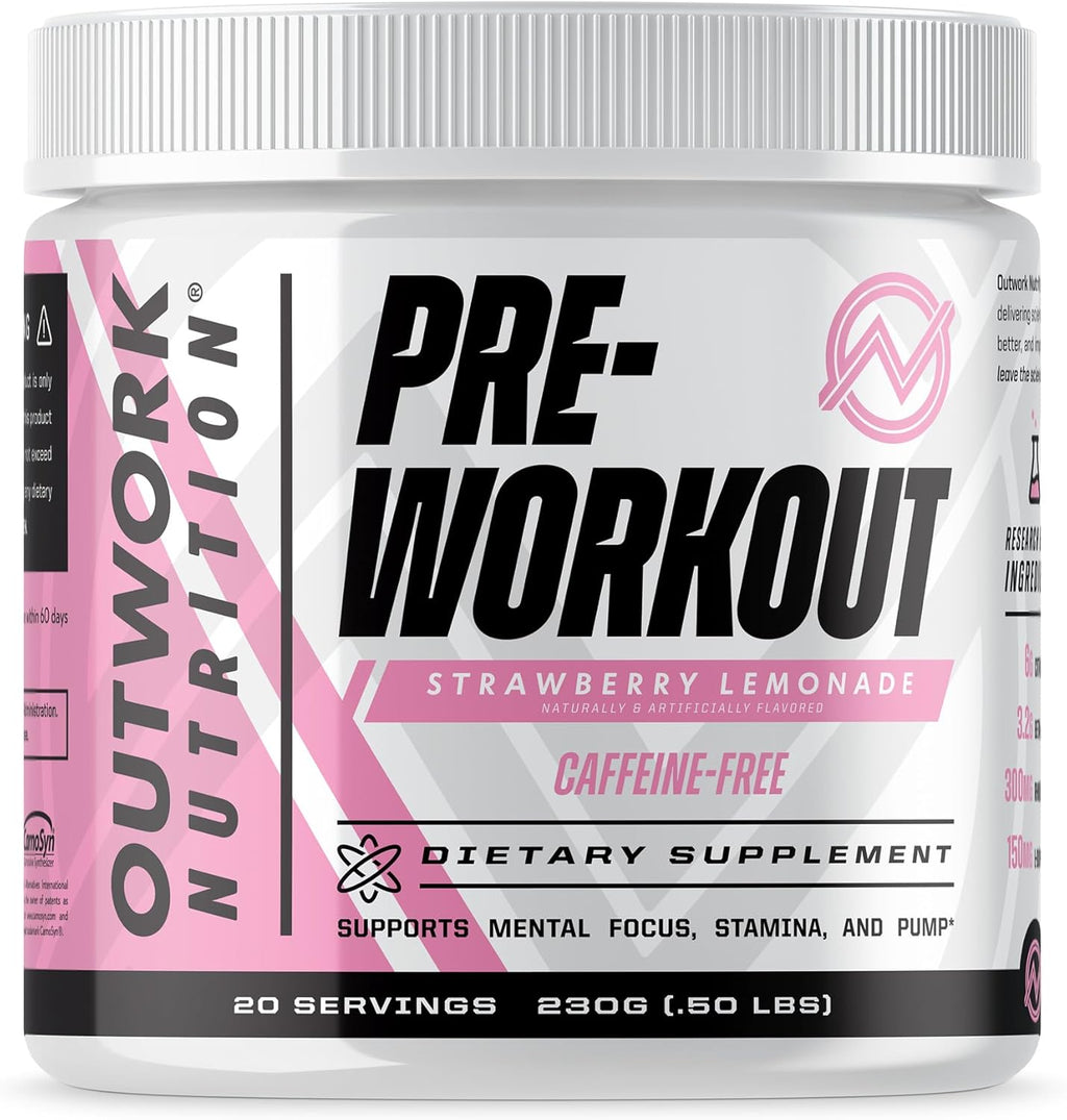 Outwork Nutrition Non-Stim Pre Workout Powder - Citrulline Malate, Beta-Alanine, Rhodiola Extract for Performance, Focus & Energy Boost - Preworkout for Men, Women (Caffeine Free, Strawberry Lemonade)