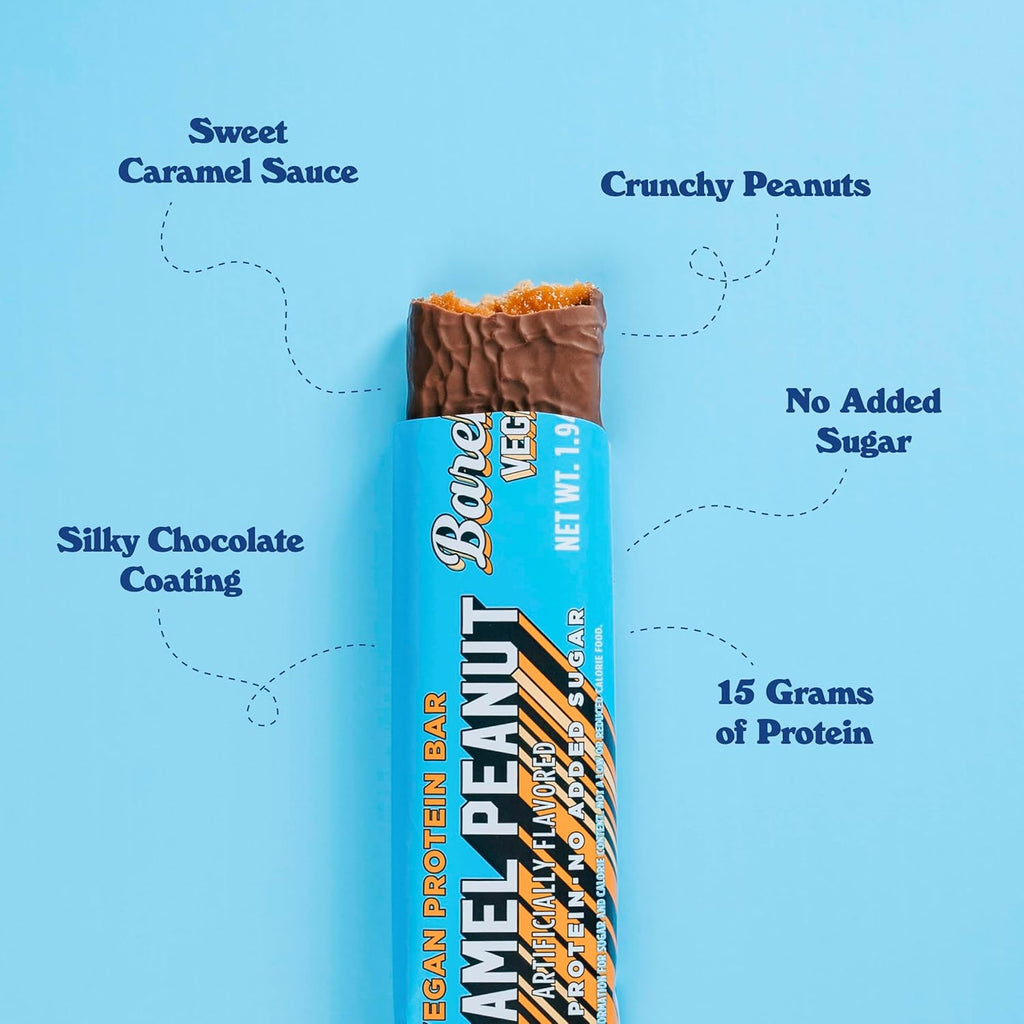 Barebells Plant Based Protein Bars, Peanut Caramel – 24 bars (2 Packs of 12) - 15g of Plant-Based High Protein Treats – Vegan Chocolate Nutrition Bar with 1g Total Sugar - On The Go Breakfast or Post-Workout Snack