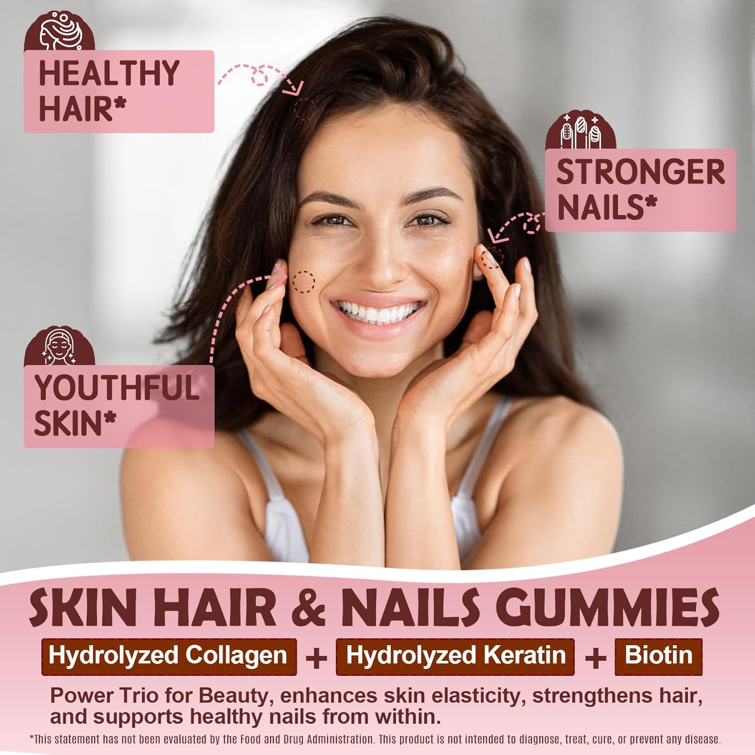 Sugar Free Collagen Peptides Gummies for Women & Men, Hydrolyzed Multi Collagen Type I II III V & X, with 5000IU Vitamin D3 & Biotin Keratin for Skin Hair Nails, Collagen Supplement Gummy, 120Cts