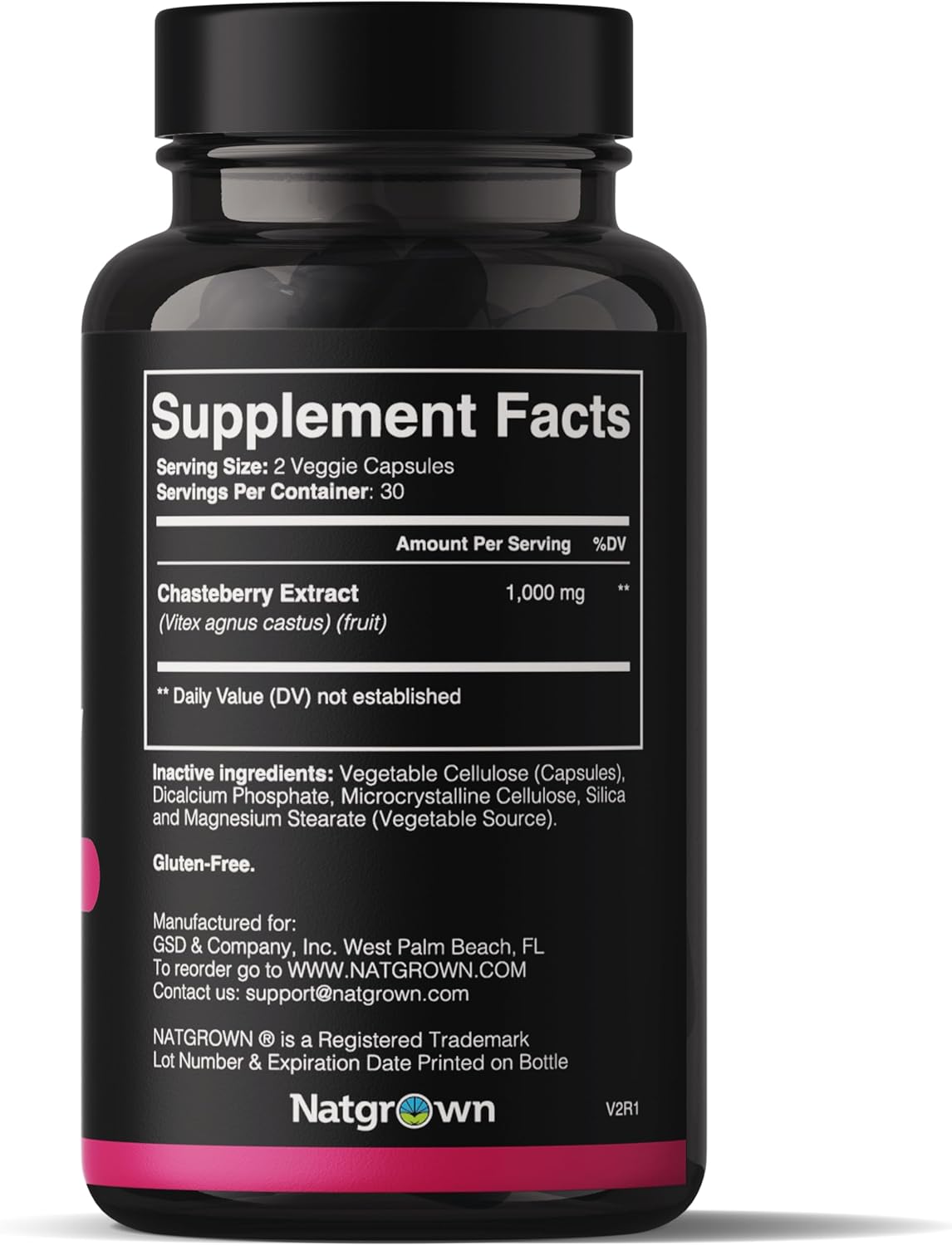 Natgrown Vitex Chasteberry Supplement for Women 1,000 mg - Agnus Castus Chaste Tree Vitex Berry Fruit Extract Capsules - 60 Ct