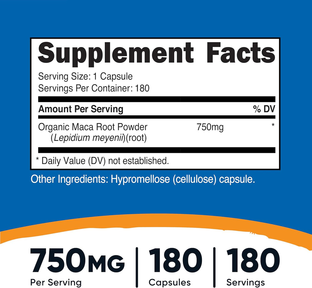 Nutricost Maca Root Capsules (Lepidium meyenii) 750mg, 180 Capsules, 180 Servings