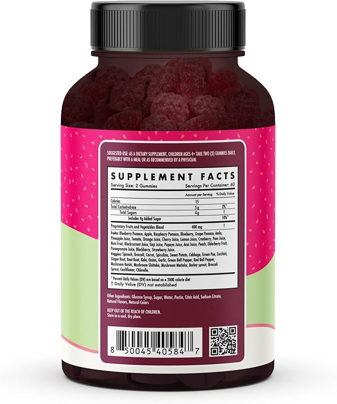 The Wellness Company Kids Naturals Fruits & Veggie Gummies – Daily Nutrition Support | 120ct (2 Month Supply)