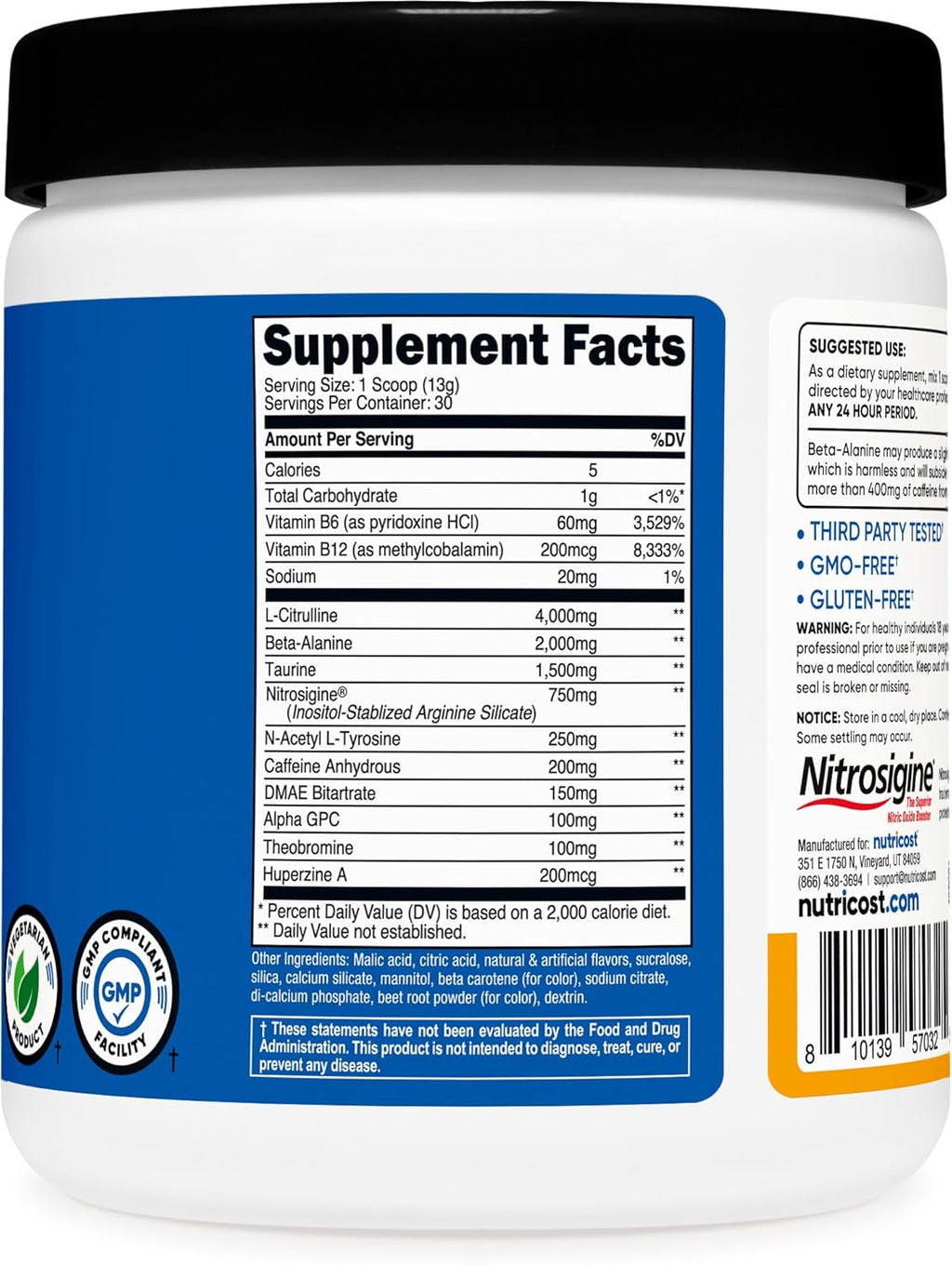 Nutricost Pre-Workout Complex Powder (30 Servings, Peach Mango) - Pre-Workout Supplement with Beta-Alanine, Taurine & Amino Acids