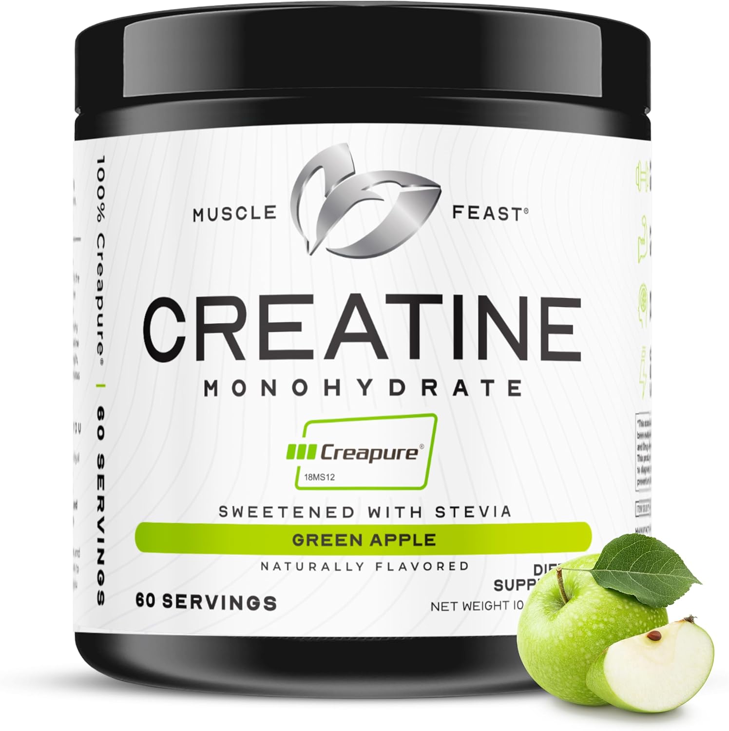 Muscle Feast Creapure Creatine Monohydrate Powder, Vegan Keto Friendly Gluten-Free Easy to Mix, Muscle Recovery Supplement, Creatine for Muscle Growth, Flavored Creatine, Natural Green Apple, 300g