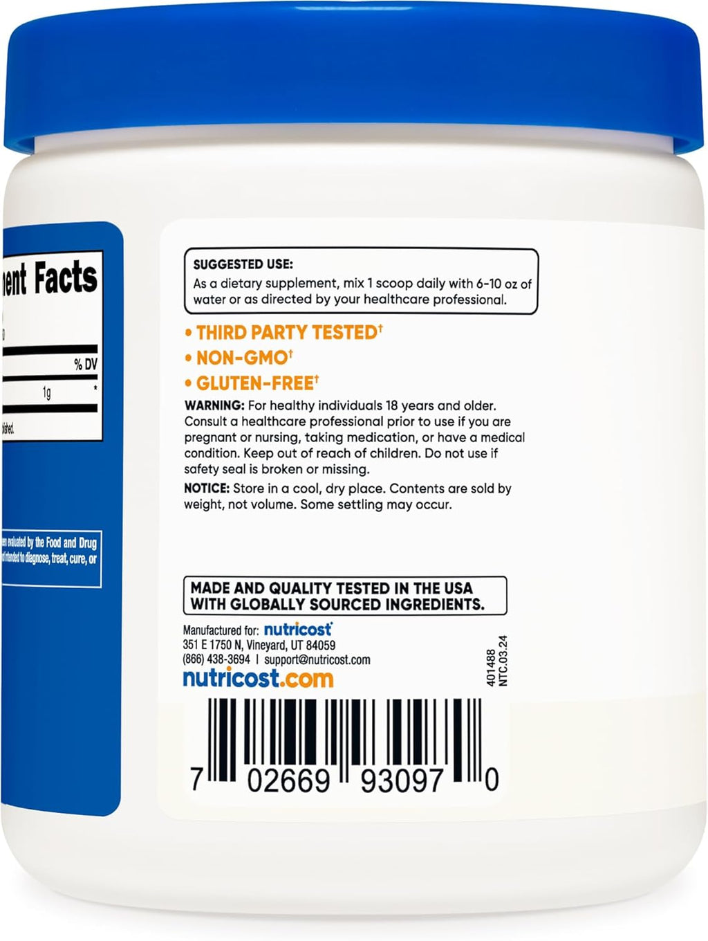 Nutricost Acetyl L-Carnitine (ALCAR) 250 Grams Powder - 1G Per Serving - 250 Servings