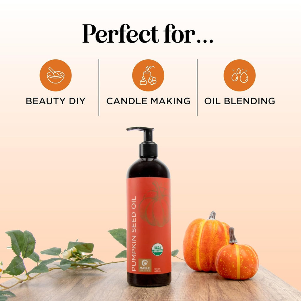 Pumpkin Seed Oil Organic Certified - 100% Pure Organic Pumpkin Seed Oil for Hair and Anti Aging Face Oil - USDA Organic Hair Oil for Dry Hair and Volume - Virgin Cold Pressed & Unrefined (16oz)