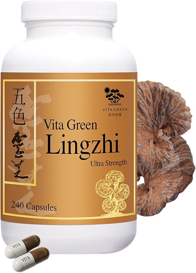 Vita Green Lingzhi Mushroom Supplement (五色靈芝) – Pure Reishi with Natural Antioxidants for Wellness, Energy, and Immune Support for Men & Women – 240 Capsules