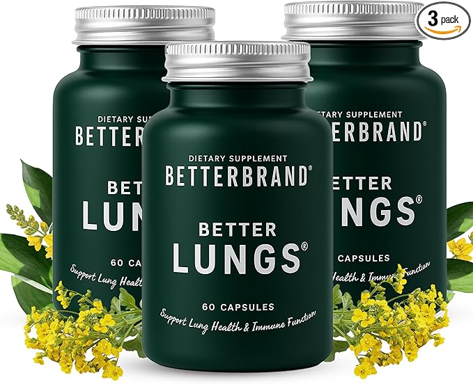 Betterbrand BetterLungs Lung Support Supplement with NAC, Mullein Leaf for Smokers, Respiratory Health Formula with Elderberry, Vitamin D, Ginseng, Reishi Mushroom - 60 Capsules - Pack of 3