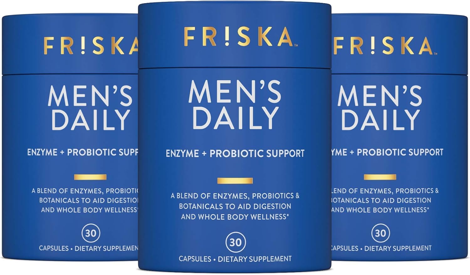 FRISKA Men’s Daily Digestive Enzyme and Probiotics Supplement, Natural Support for Male Digestive Health, Bloating, Gas, Indigestion Relief, Supports Gut Health, Lactase and B-Vitamins, 90 Capsules