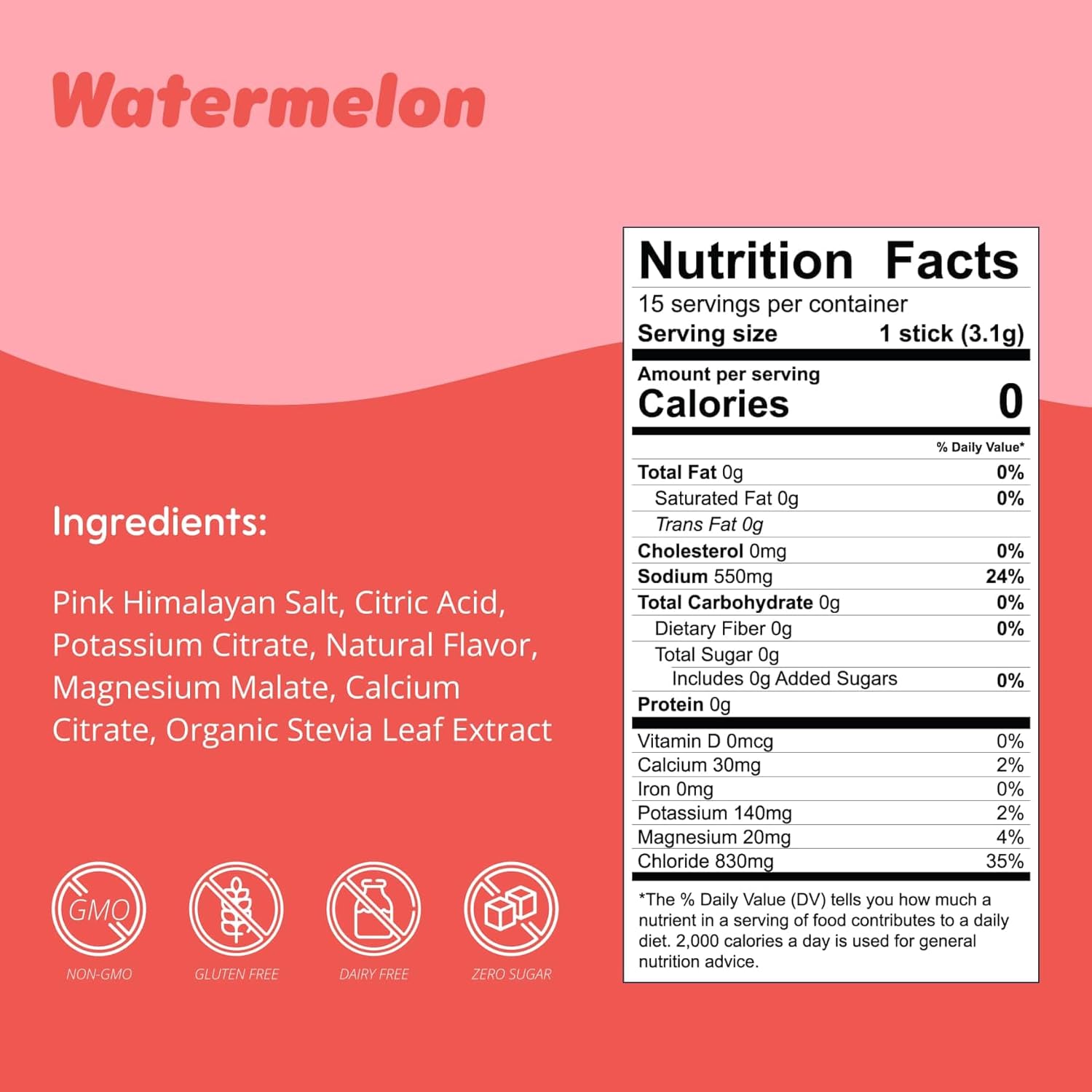 Waterboy Daily Hydration | 1,570mg Electrolyte Powder Packets | No Sugar, All Natural, Gluten Free, Zero Calories | 15 Drink Stick Mixes (Watermelon)