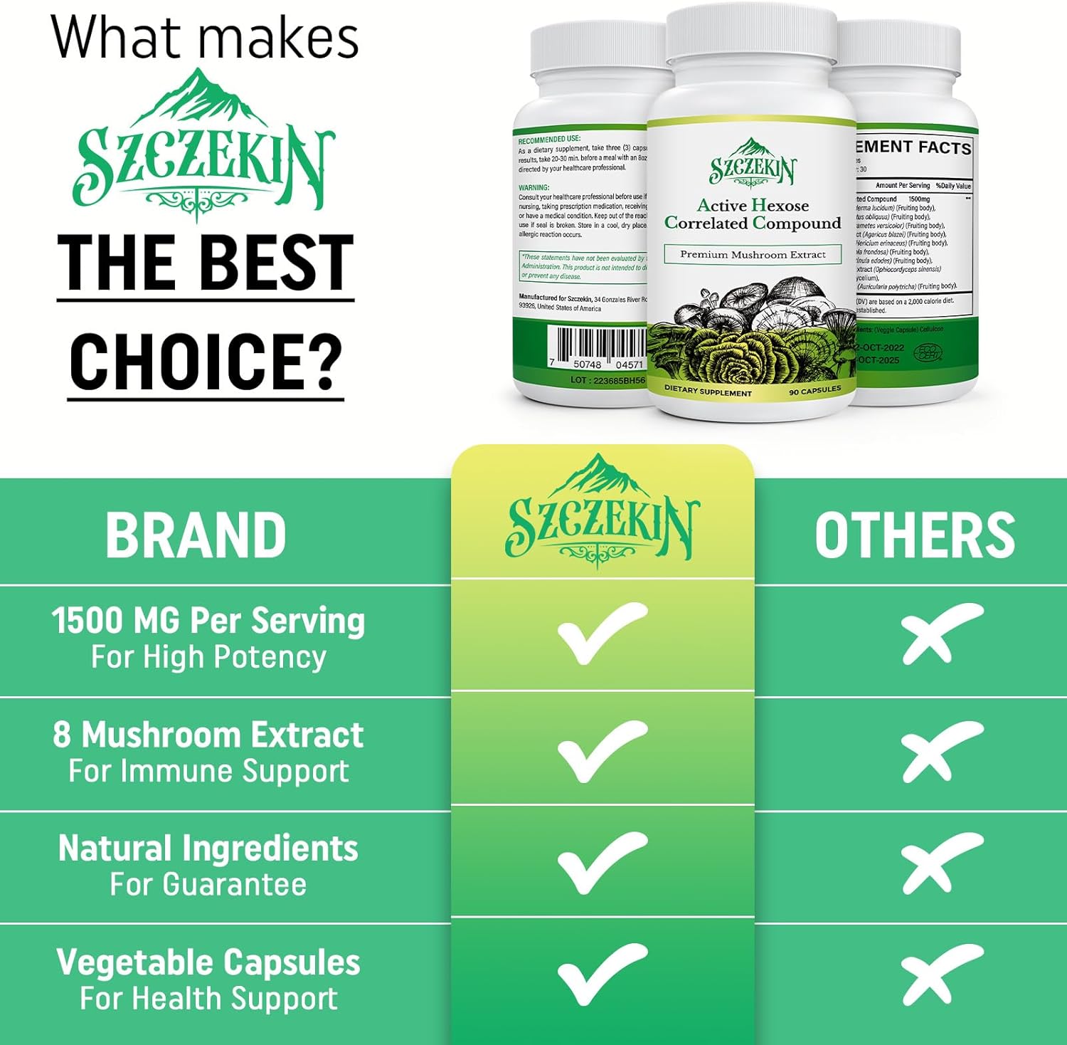 Active Hexose Correlated Compound 1500 mg Supplement, Natural 8 Mushroom Extract Supplement, Immune System, Liver Function, Natural Killer and T Cells Activity, 720 Veggie Capsules