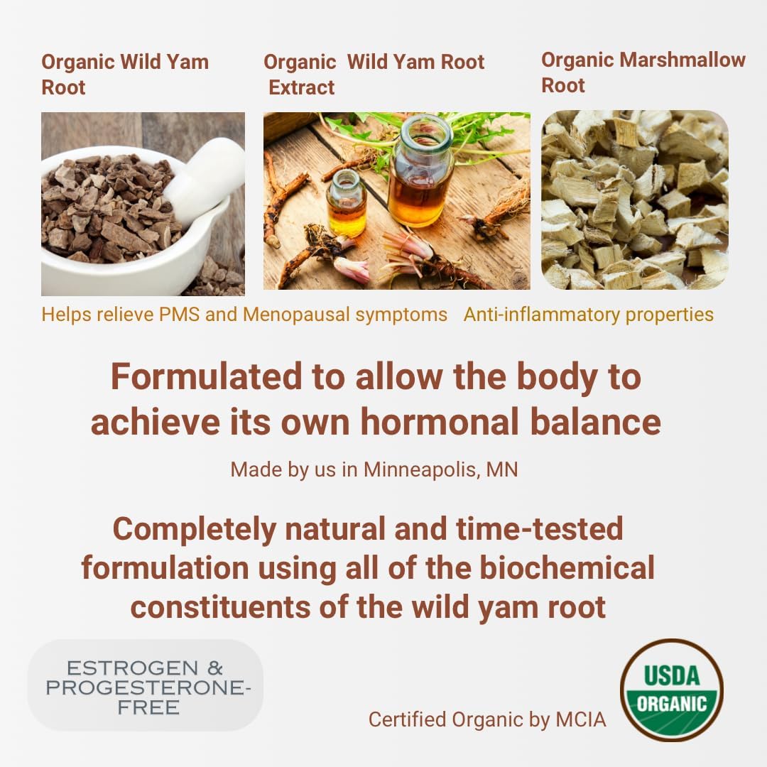 Indian Meadow Herbals Wild Yam Root Cream (4oz) - Organic Balancing Cream for PMS & Menopause Relief - Estrogen & Progesterone-Free. USDA Certified Organic. Made in USA. Since 1994.