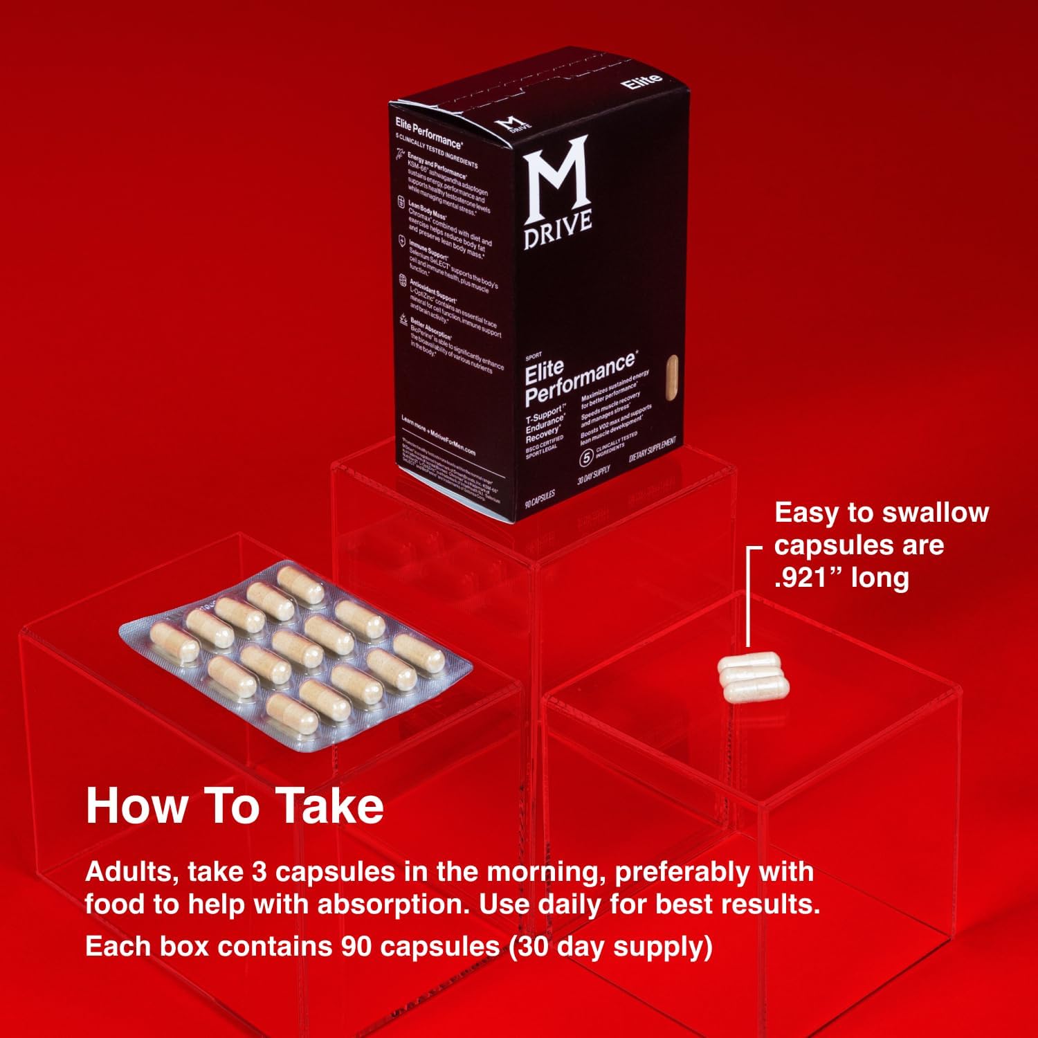 Mdrive Elite Testosterone Booster for Men - Supports Immune Health, Energy, VO2Max, Recovery, Stress Relief, Lean Muscle, KSM-66 Ashwagandha, DIM, Fenugreek, 90 Capsules
