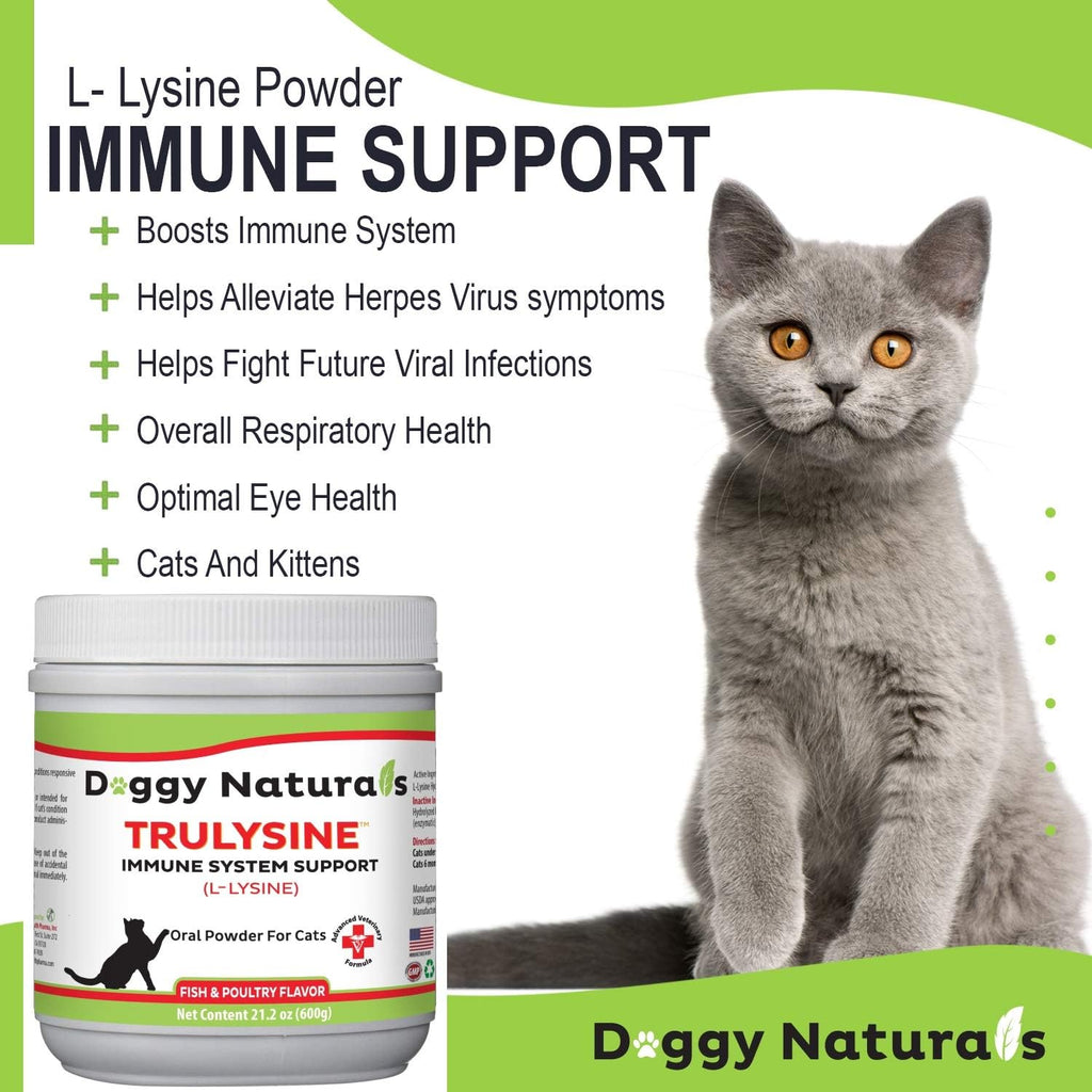 Trulysine L-Lysine for Cats Immune Support Oral Powder 21.2oz/600g - Cats & Kittens of All Age, Sneezing, Runny Nose Squinting, Watery Eyes-Fish & Poultry Flavor (U.S.A)(600 Grams (500mg / Scoop))