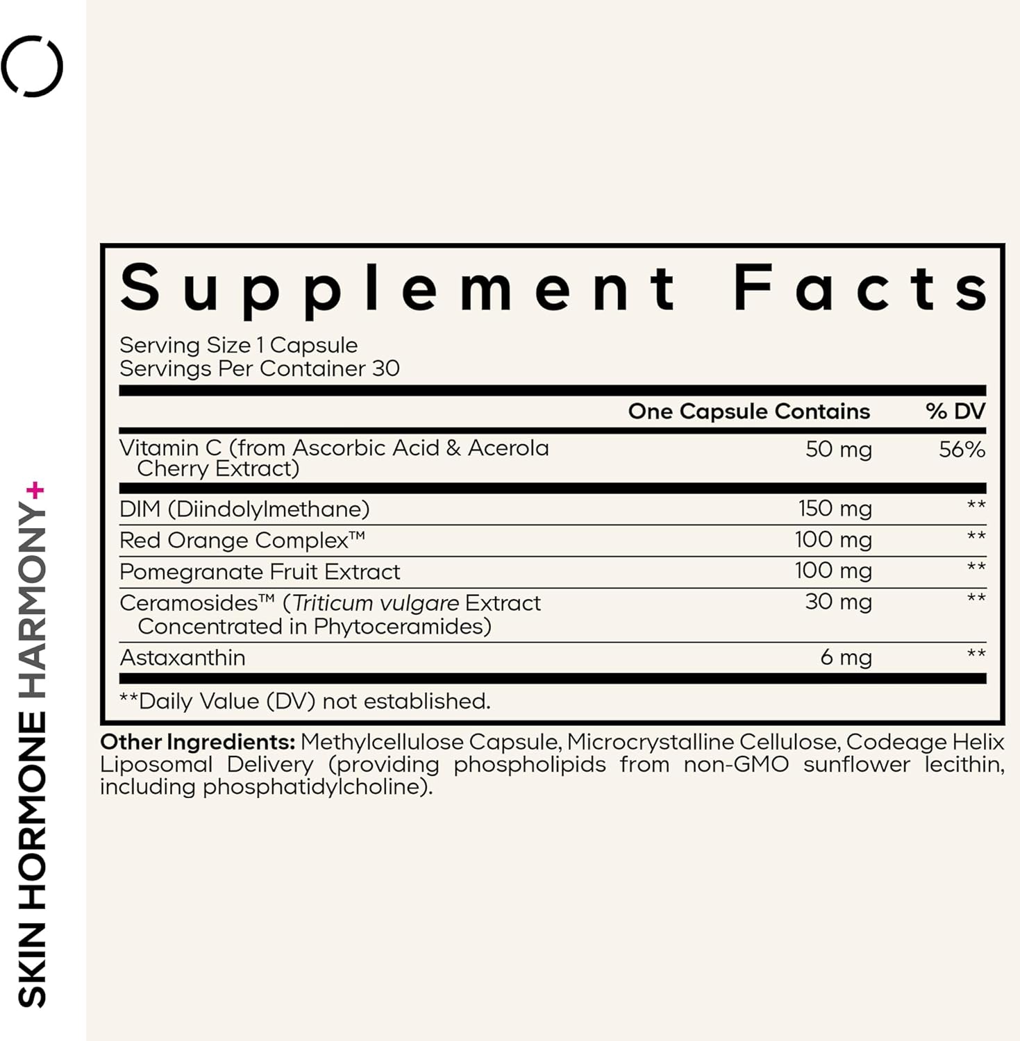 Codeage Skin Hormone Harmony+ Supplement – Skin Hair Support with Ceramosides, Red Orange Complex, Diindolylmethane, Astaxanthin, Vitamin C Ascorbic Acid, Liposomal Delivery – Non-GMO – 30 Capsules