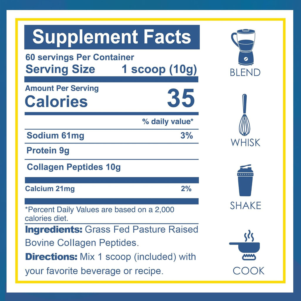 Zammex Premium Collagen Peptides Powder Unflavored,Hydrolyzed Proteins Types I & III, Supports Hair, Skin, Nails, Joints, Grass Fed, Non-GMO, Gluten-Free,Paleo & Keto Friendly,60 Servings